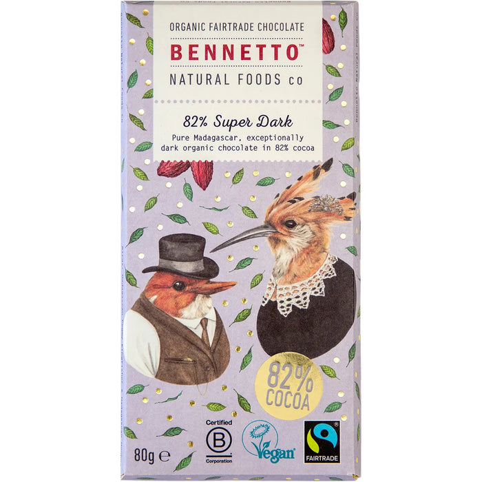 Bennetto Organic Dark Chocolate 82% Super Dark 80g (cold)