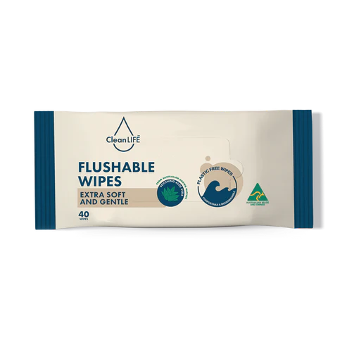 CleanLife Flushable Plastic Free Wipes Extra Soft Gentle 40pk