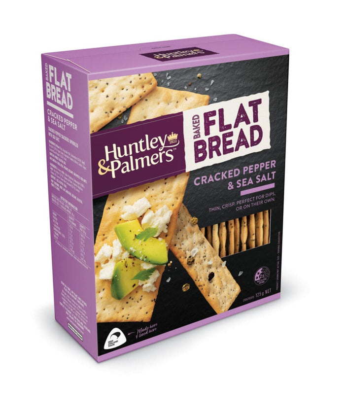 Huntley & Palmer's Baked Flat Bread -  Cracker Pepper & Sea Salt 125g