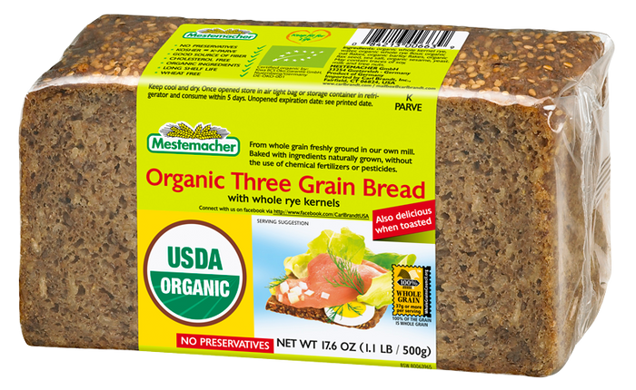 Mestemacher Organic Three Grain Bread 500g (cold)