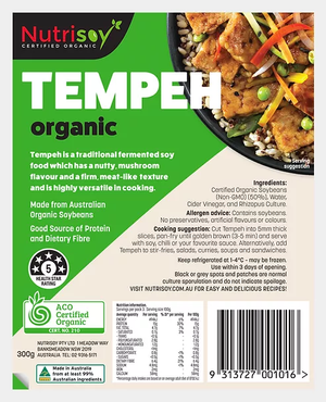 Nutrisoy Tempeh - Certified Organic Tempeh 300g (cold)