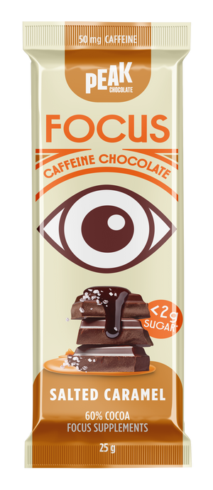Peak Chocolate FOCUS Caffeinated Chocolate Bar SALTED CARAMEL 25g (cold)