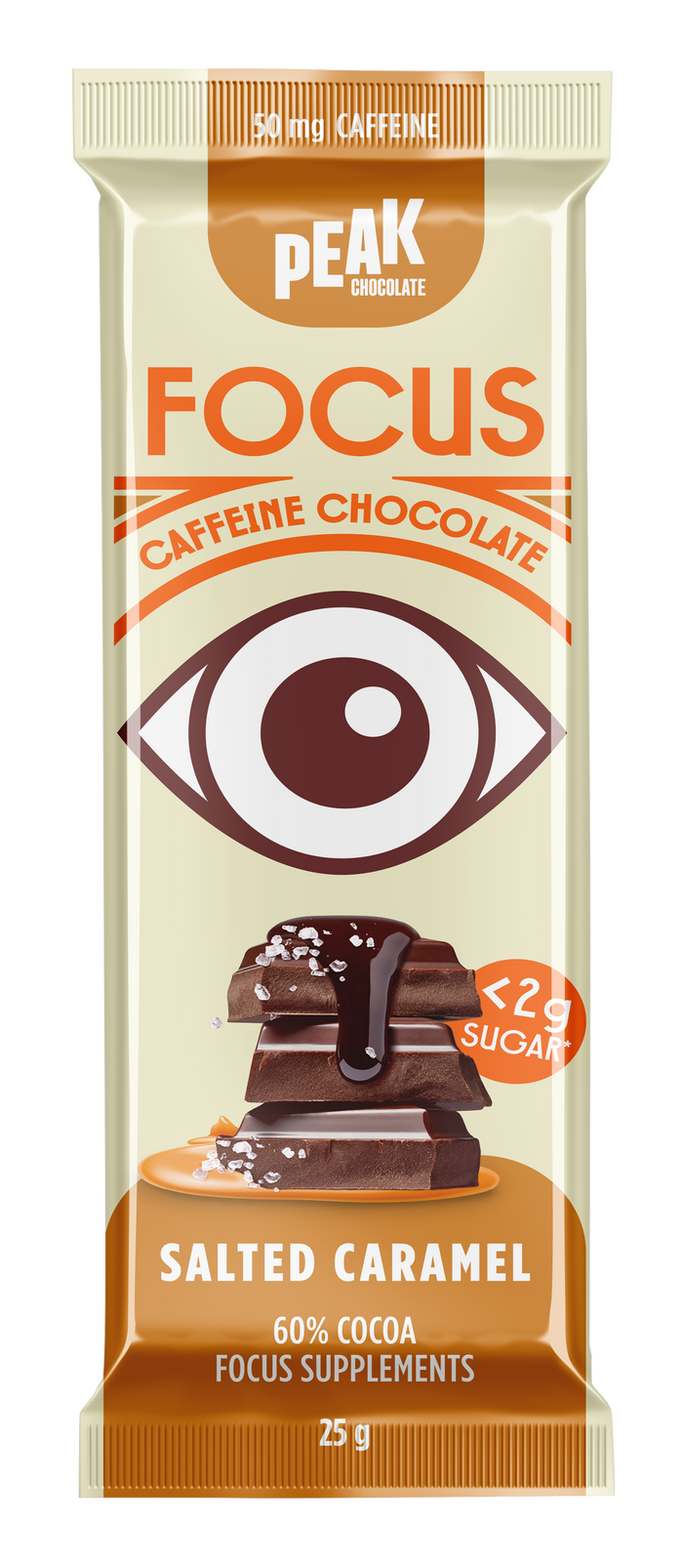Peak Chocolate FOCUS Caffeinated Chocolate Bar SALTED CARAMEL 25g (cold)
