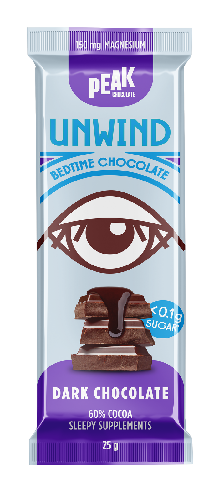 Peak Chocolate UNWIND Bedtime Chocolate Bar DARK CHOCOLATE 25g (cold)