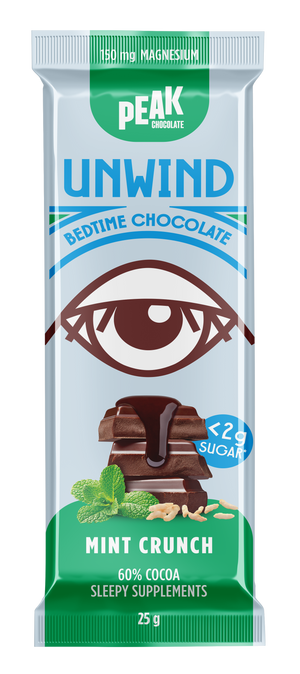 Peak Chocolate UNWIND Bedtime Chocolate Bar MINT CRUNCH 25g (cold)