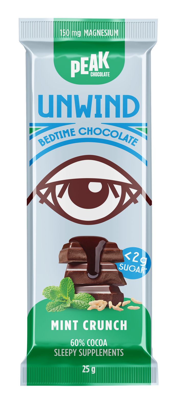 Peak Chocolate UNWIND Bedtime Chocolate Bar MINT CRUNCH 25g (cold)