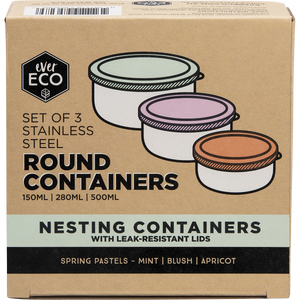 Ever Eco Stainless Steel Round Containers 3pk - Spring Pastels