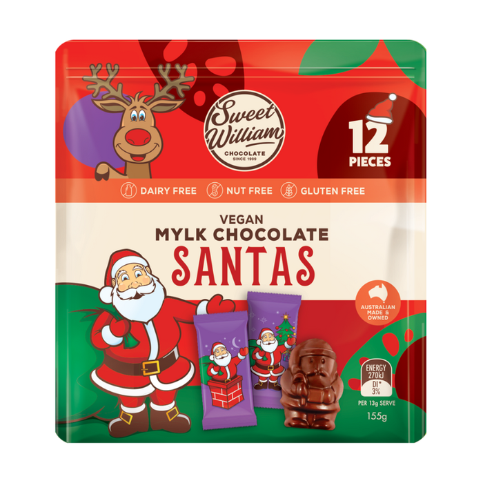 Sweet William Mylk Chocolate Santas 12pk 155g (cold)