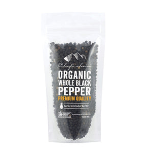 Chefs Choice Organic Pepper - Black Whole Pouch 120g