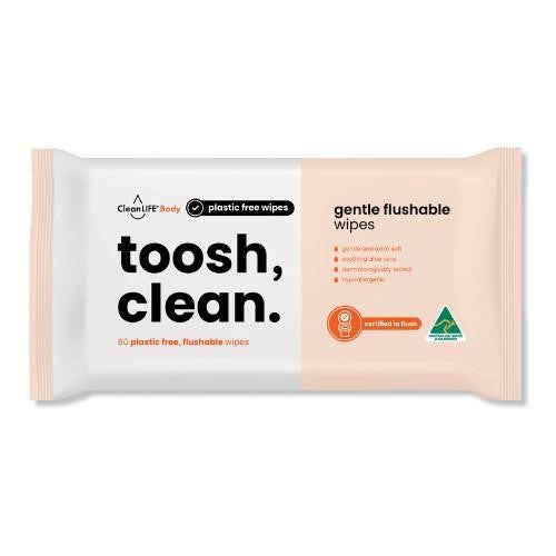 CleanLife Toosh Clean Flushable Plastic Free Wipes 80pk