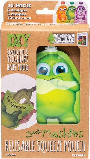 Little Mashies Reusable Food Pouch - Mixed Colours 130ml 10pk