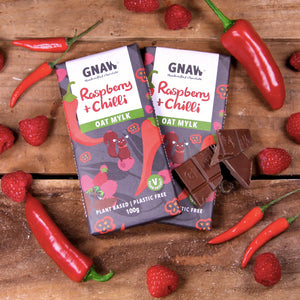 Gnaw Handcrafted Oat Milk Chocolate - Raspberry & Chilli 100g
